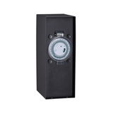 Black metal housing with round timer mechanism for indoor light control and automation