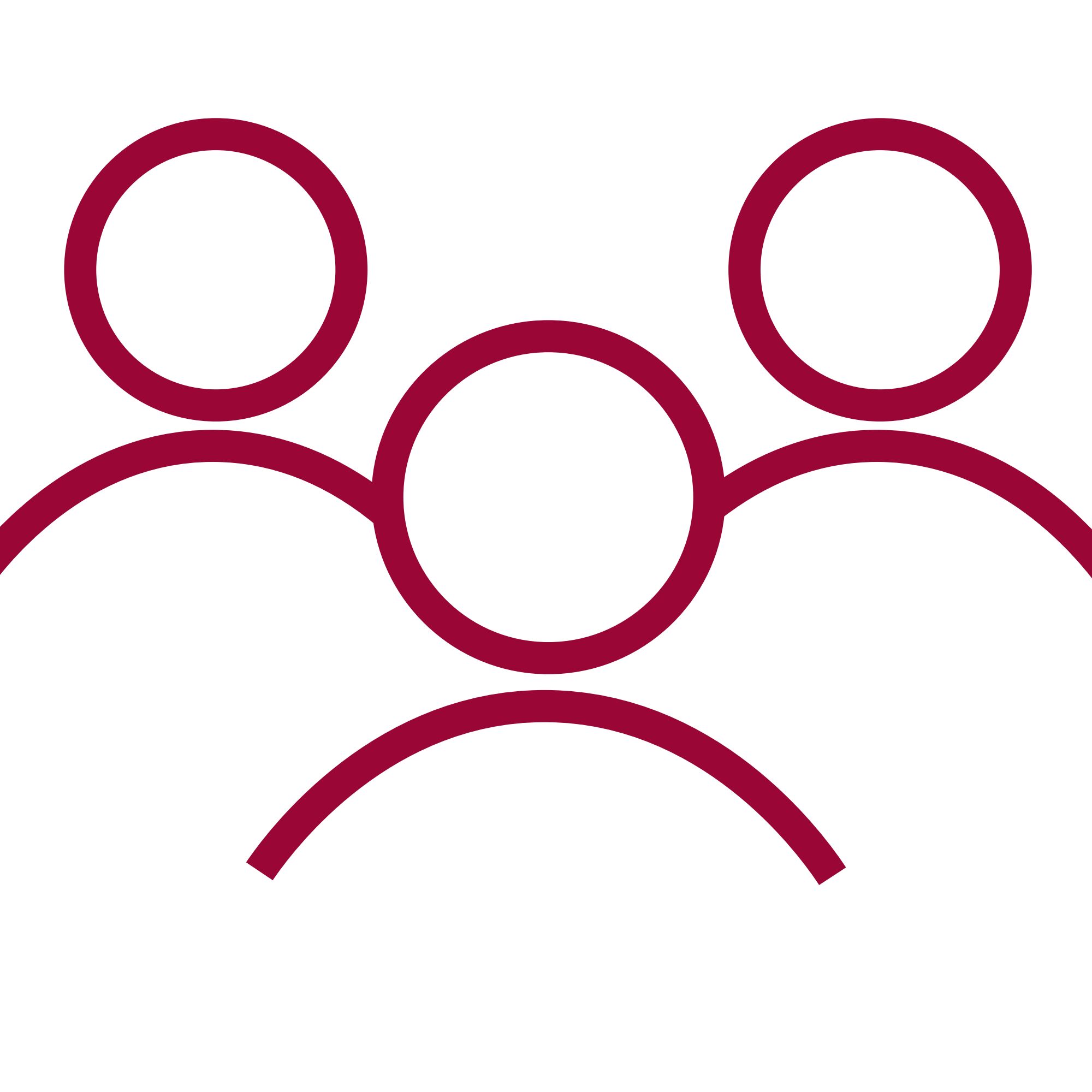 Rotes Symbol mit drei stilisierten Personen für Teamgeist und Zusammenhalt in der Zusammenarbeit