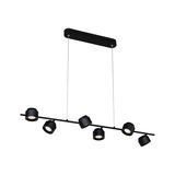 Black metal LED pendant light with six adjustable spotlights for modern interior lighting