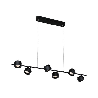 Black metal LED pendant light with six adjustable spotlights for modern interior lighting