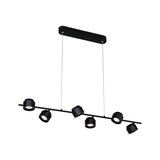 Suspension LED noire en métal avec six spots orientables pour un éclairage intérieur moderne