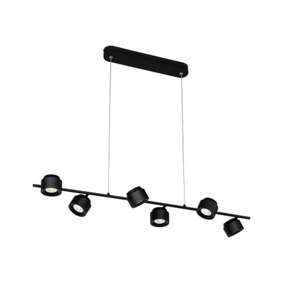 Sort metal LED-hængelampe med seks justerbare spots til moderne rumbelysning