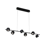Zwarte metalen LED-hanglamp met zes verstelbare spots voor moderne binnenverlichting