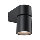 Schwarze Aluminium-Wandleuchte mit zylindrischem Design für moderne LED-Außenbeleuchtung.