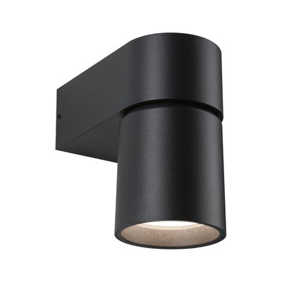 Schwarze Aluminium-Wandleuchte mit zylindrischem Design für moderne LED-Außenbeleuchtung.