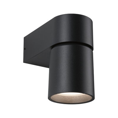 Schwarze Aluminium-Wandleuchte mit zylindrischem Design für moderne LED-Außenbeleuchtung.