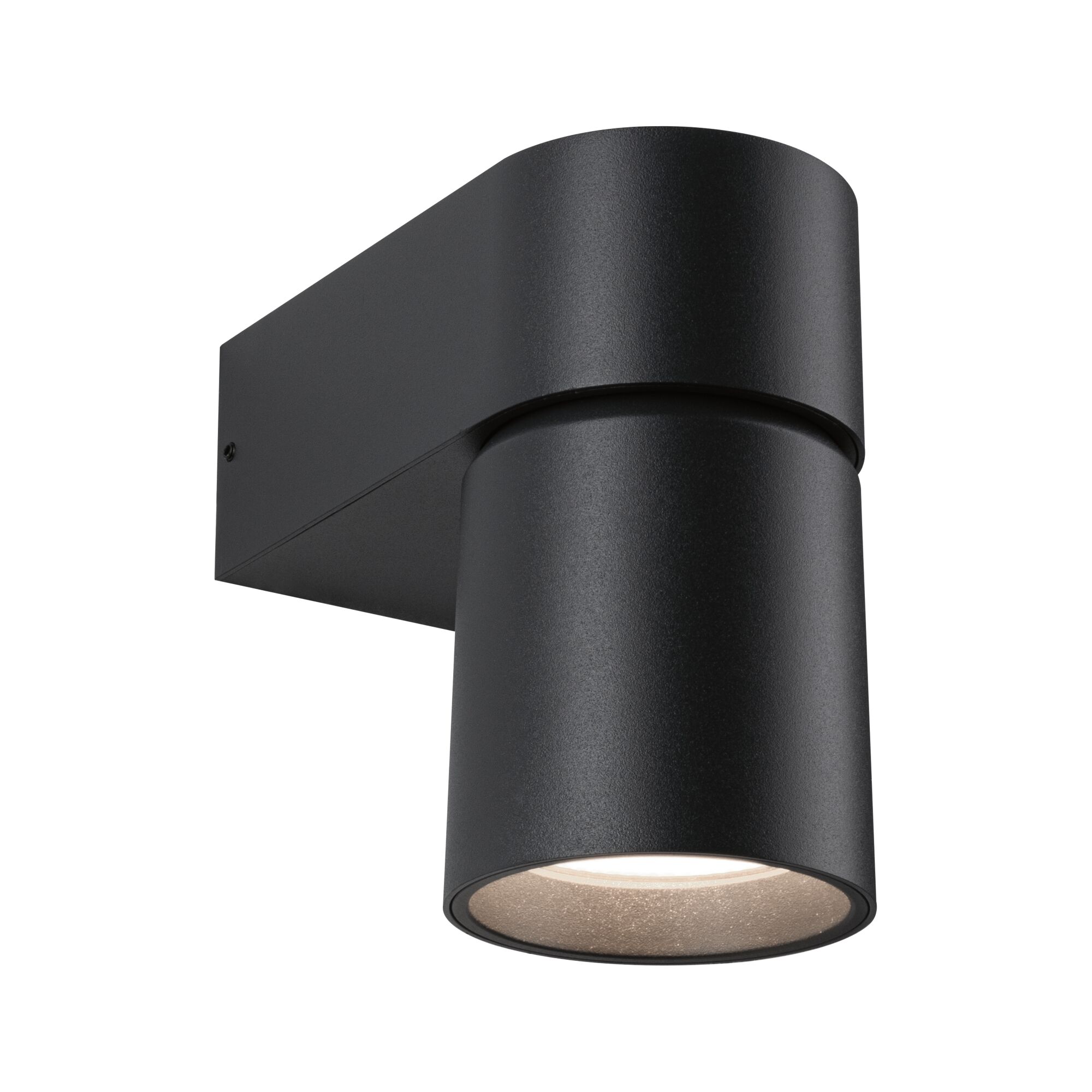Schwarze Aluminium-Wandleuchte mit zylindrischem Design für moderne LED-Außenbeleuchtung.