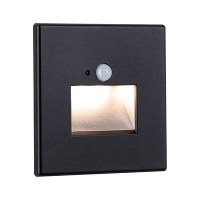 Black metal LED wall light with motion sensor and warm white light for indoor and outdoor use