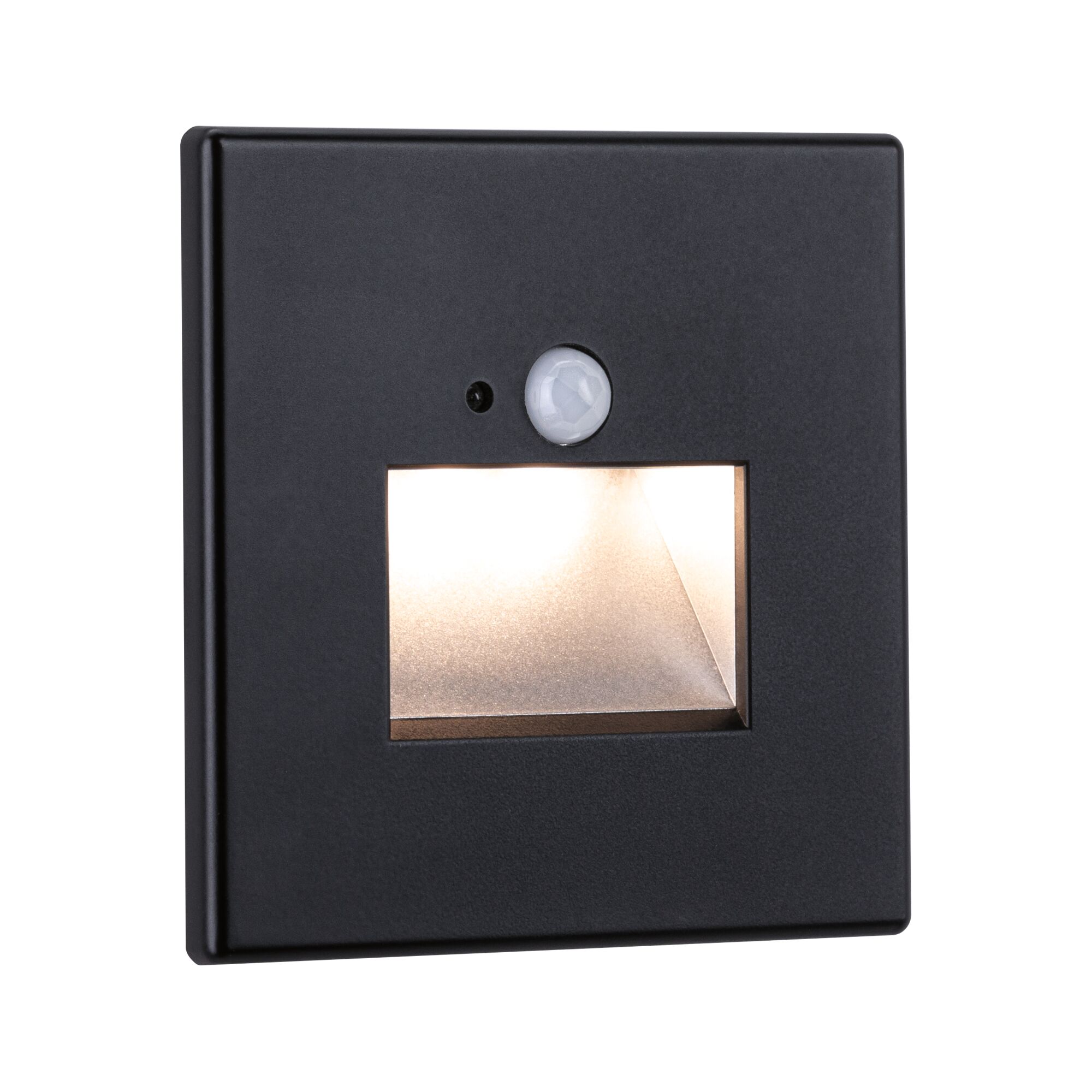 Encastré mural LED Edge Quadro carré 80x80mm 1,2W 25lm 230V 2700K Noir mat Applique murale LED noire en métal avec détecteur de mouvement et lumière blanc chaud pour intérieur et extérieur