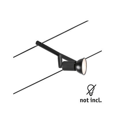 Schwarze LED-Seilstrahlerleuchte aus Metall mit verstellbarem Spotkopf, Leuchtmittel nicht enthalten