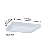 Square white LED ceiling light made of plastic, 220x220 mm, flat design with 20 mm height