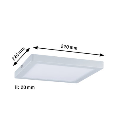 Square white LED ceiling light made of plastic, 220x220 mm, flat design with 20 mm height