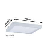 Square white LED ceiling light made of plastic, 220x220 mm, flat design with 20 mm height