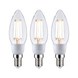 Drei klare LED-Kerzenlampen mit E14-Fassung und warmweißem Licht für energiesparende Beleuchtung