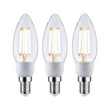 Three clear LED candle bulbs with E14 base and warm white light for energy-saving lighting
