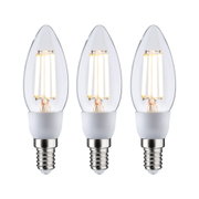 Drei klare LED-Kerzenlampen mit E14-Fassung und warmweißem Licht für energiesparende Beleuchtung