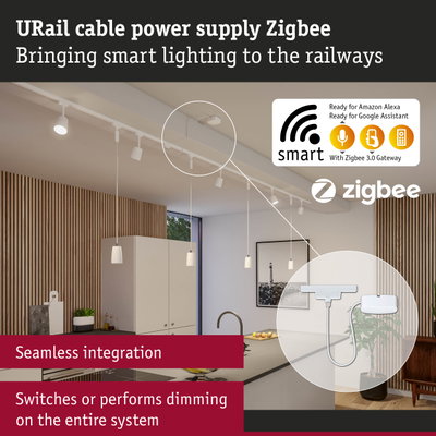URail cable power supply Zigbee in white for smart lighting compatible with Alexa and Google Assistant