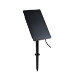 Black solar panel with plastic ground spike for garden lighting and outdoor power supply