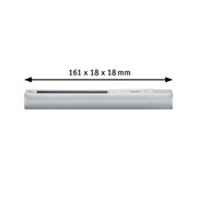 Silver aluminium rail connector measuring 161 x 18 x 18 mm for LED track lighting systems
