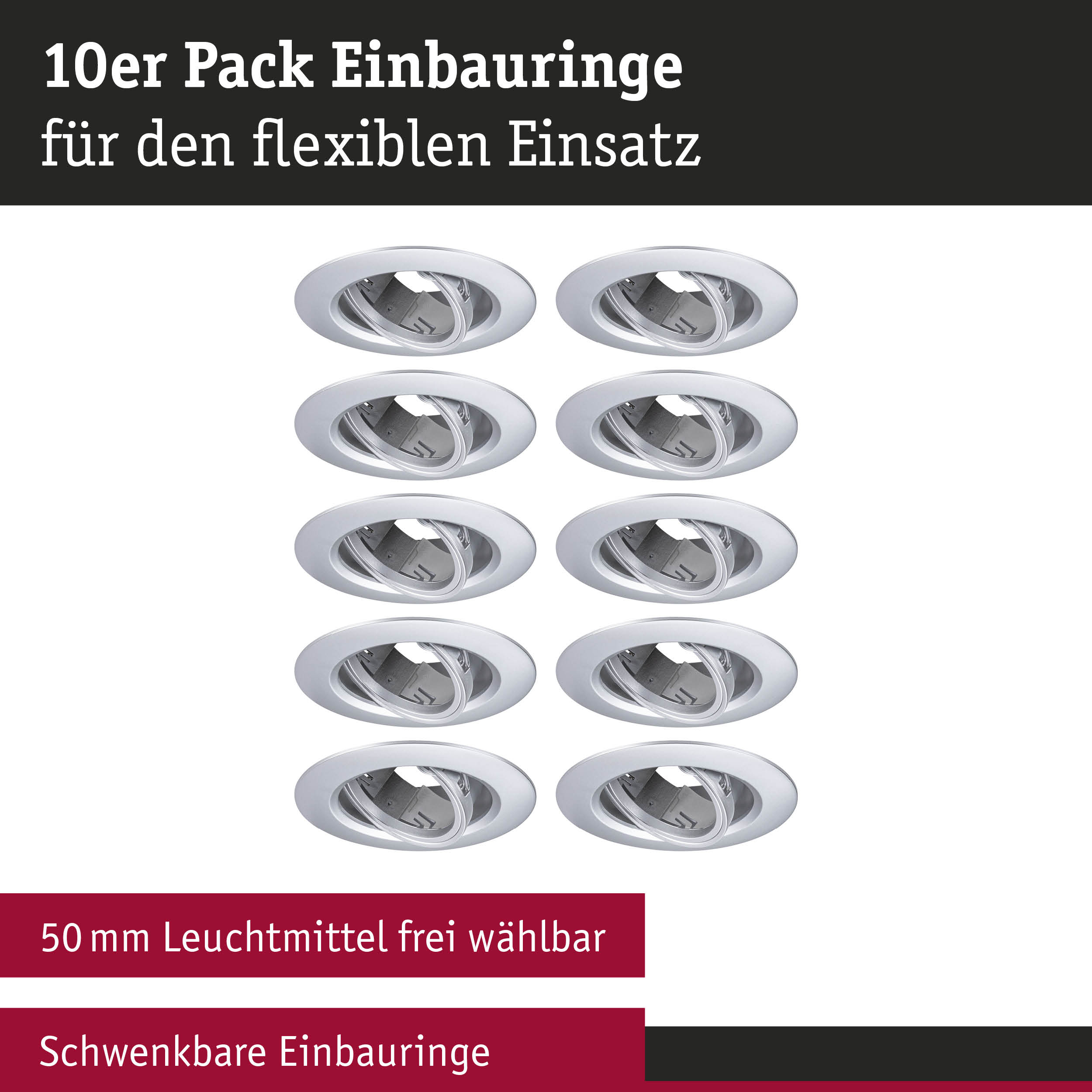 10er Pack weiße schwenkbare Einbauringe aus Metall für flexible LED-Einbaustrahler