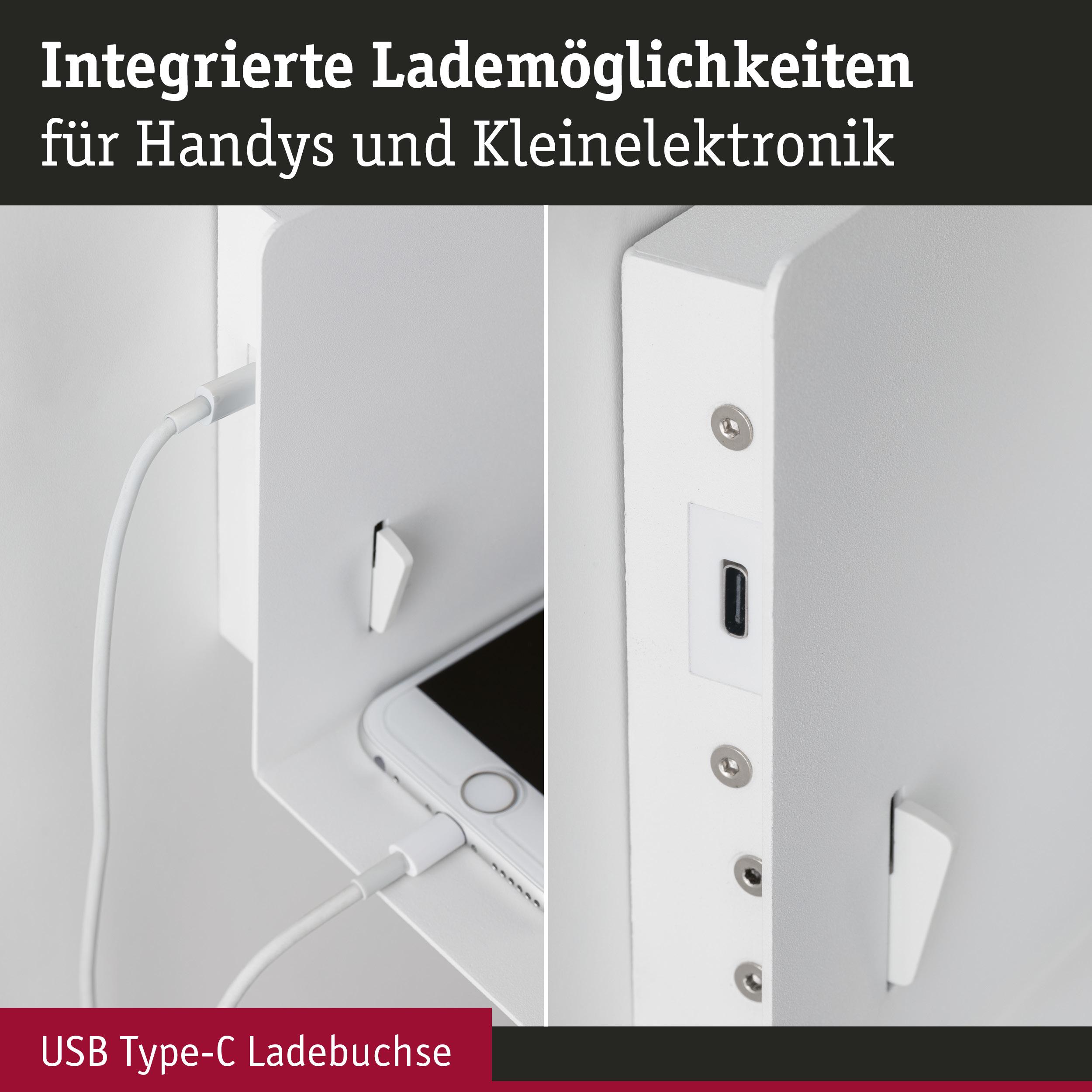 Weißes Ladefach mit integrierter USB Type-C Ladebuchse für Handys und kleine Elektronikgeräte