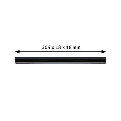Black metal LED bar measuring 304 x 18 x 18 mm for modern lighting solutions