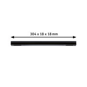Black metal LED bar measuring 304 x 18 x 18 mm for modern lighting solutions