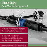 Schwarzes 24V-Verbindungskabel mit blauem Anschluss, wasserdicht nach IP68, für Plug & Shine Beleuchtungssysteme