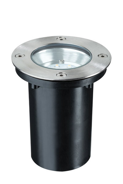 Round recessed floor spotlight with stainless steel and black plastic for outdoor lighting