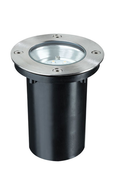 Round recessed floor spotlight with stainless steel and black plastic for outdoor lighting