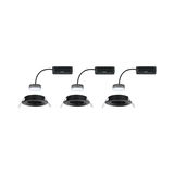 Three black LED recessed spotlights with separate driver and white light source for modern room lighting