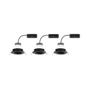 Drei schwarze LED-Einbaustrahler mit separatem Treiber und weißem Leuchtmittel für moderne Raumbeleuchtung