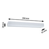 White LED wall-mounted light in plastic measuring 396x61x38 mm for modern indoor lighting