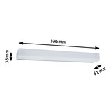 White LED wall-mounted light in plastic measuring 396x61x38 mm for modern indoor lighting