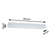 White plastic LED wall light measuring 396x61x38 mm for modern indoor lighting solutions