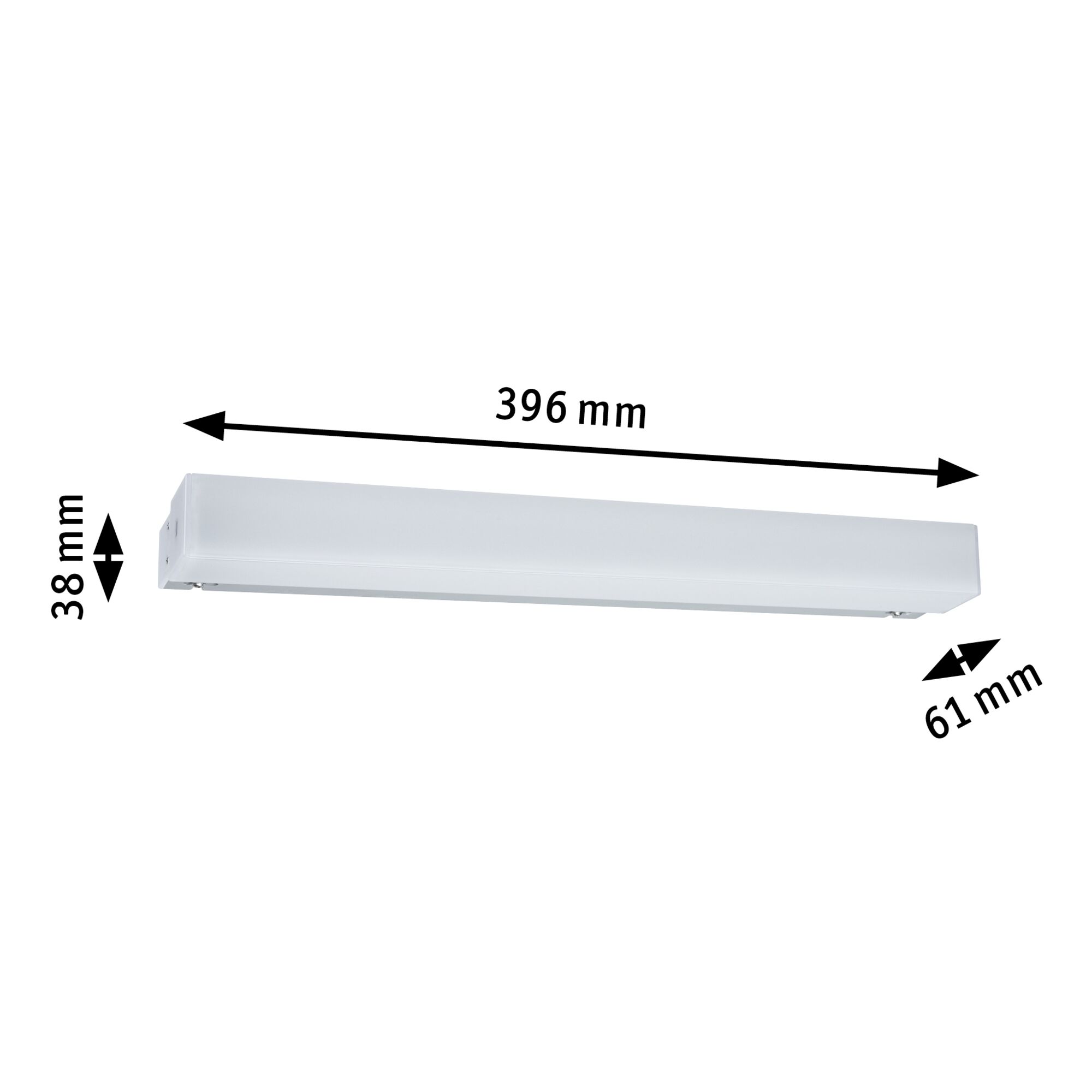 Hvid LED-væglampe i plastik med mål 396x61x38 mm til moderne indendørs belysning
