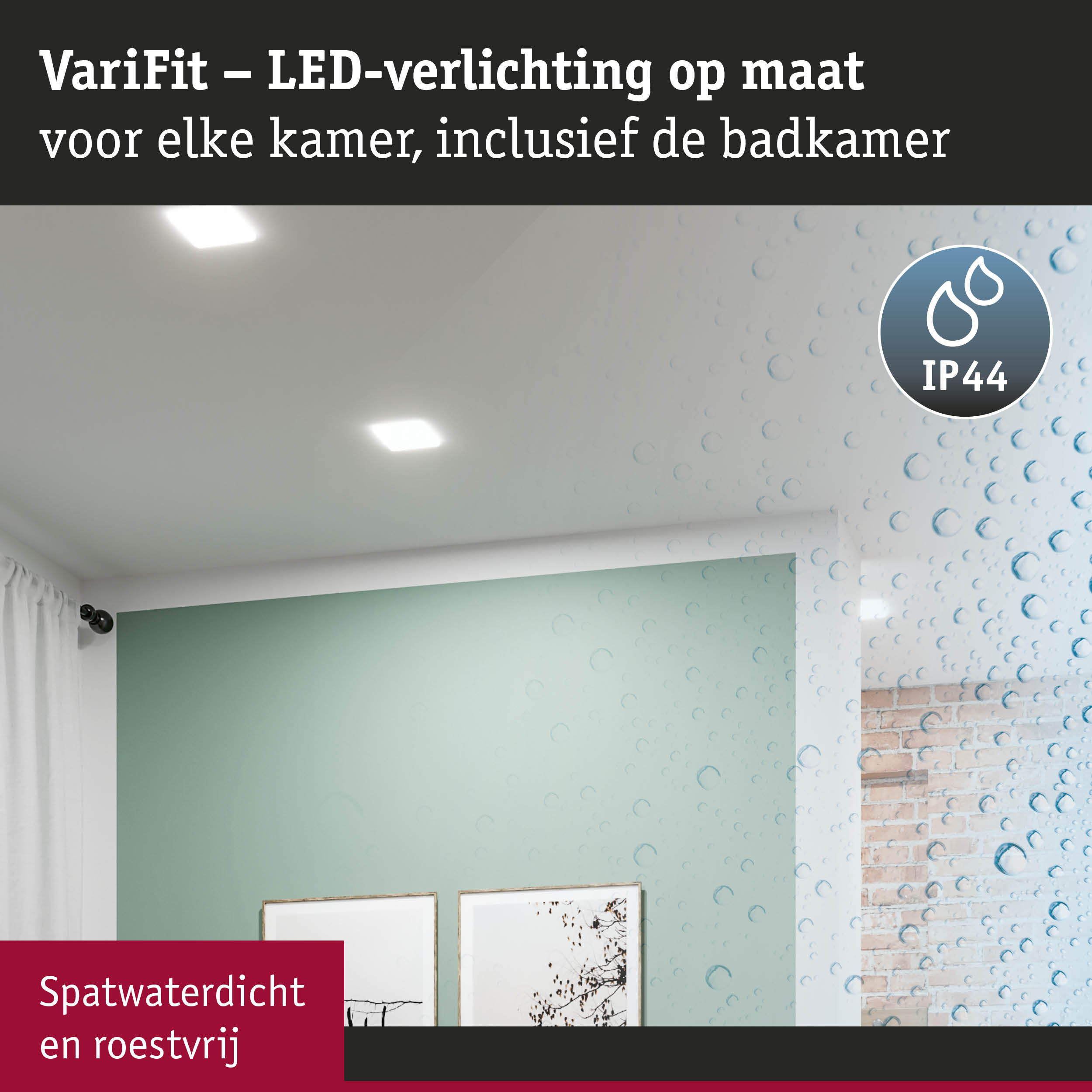 VariFit LED plafondlamp met IP44, spatwaterdicht en roestvrij voor badkamerverlichting