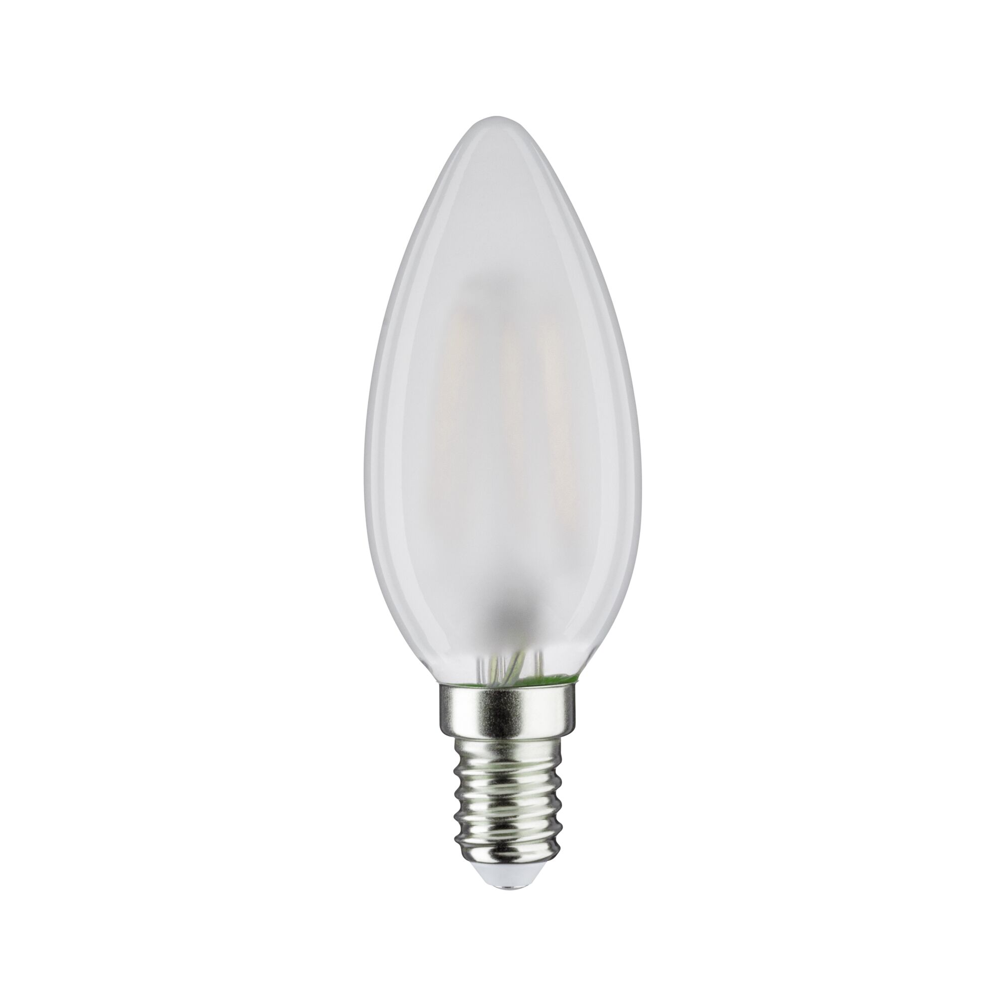 Frosted white LED candle bulb with E14 base made of glass for energy-efficient lighting