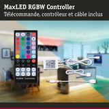 Contrôleur MaxLED RGBW blanc avec télécommande et câbles pour gestion d’éclairage LED intérieur