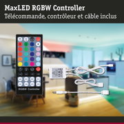 Contrôleur MaxLED RGBW avec télécommande et câble blanc pour gestion d’éclairage LED intérieur