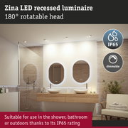 Zina LED recessed spotlight in white with 180° rotatable head, IP65 rated for bathroom and outdoor use
