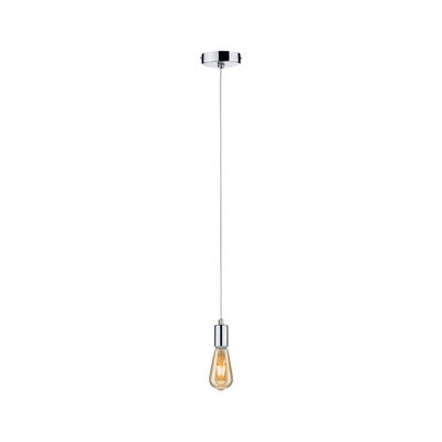 Moderne Pendelleuchte mit Chromfassung und warmweißem Vintage-Glühbirnen-Design für Wohnräume.