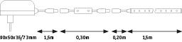 Technical drawing of an LED light strip with dimensions and cable for flexible lighting solutions