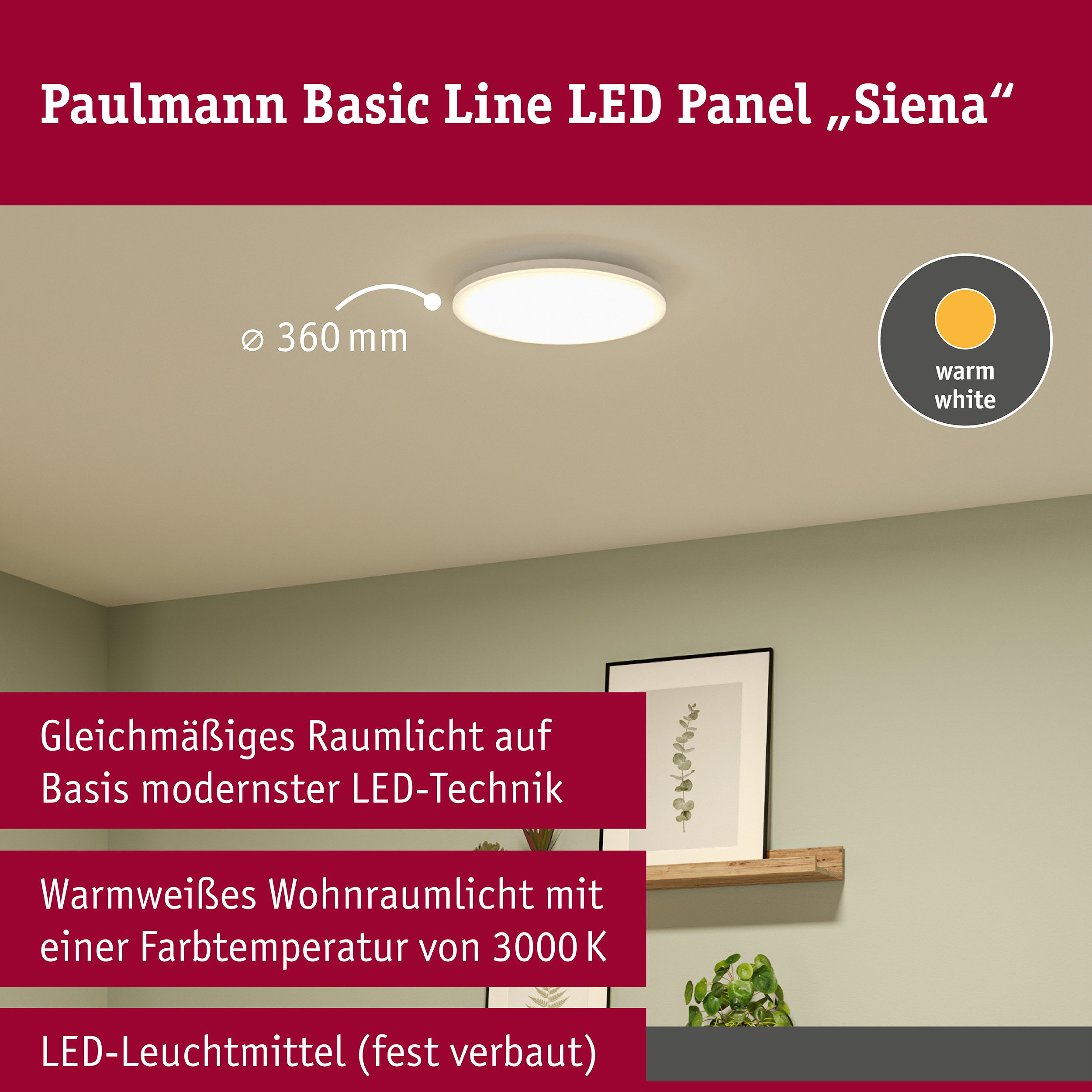 LED Deckenleuchte Siena 3000K 360mm 1700lm 230V 22W
