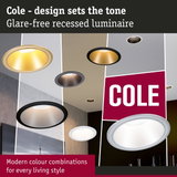 Cole glare-free recessed luminaires in various colours for modern interior lighting solutions