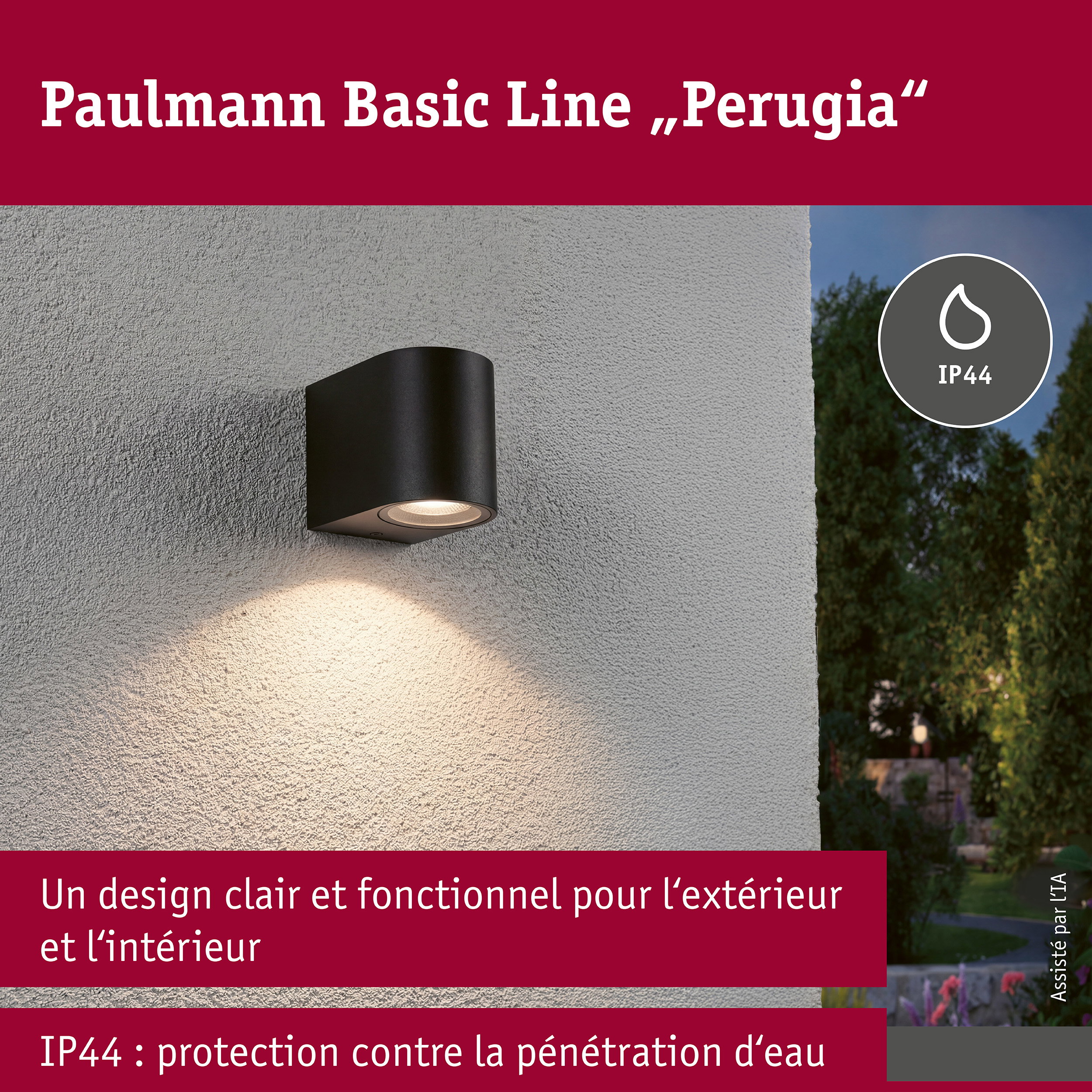 Applique Perugia IP44 GU10 230V max. 10W Noir mat