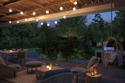 Gemütliche Terrasse mit warmweißen LED-Lichterketten unter Holzpergola für stimmungsvolle Außenbeleuchtung