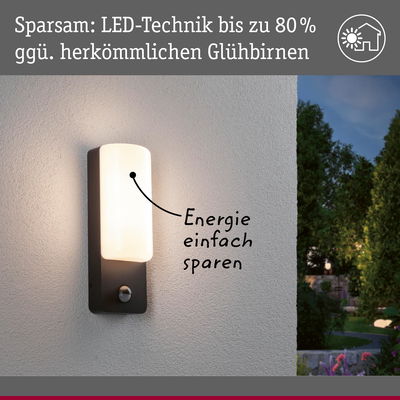 Moderne LED-Außenwandleuchte in Schwarz mit weißem Glas, energiesparend und wetterfest für Gartenbeleuchtung