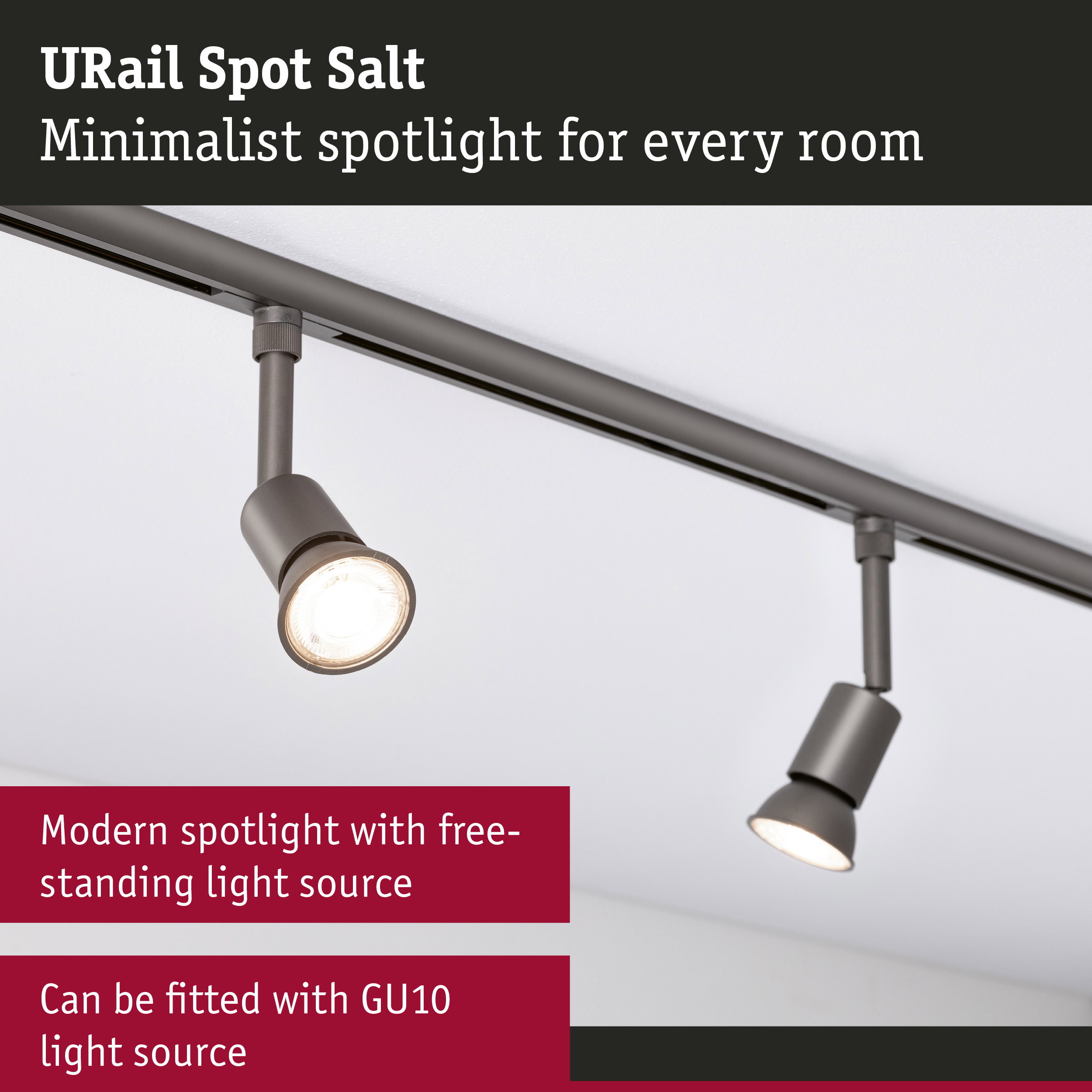 URail Rail spot Salt GU10 max. 10W dimmable 230V Titanium