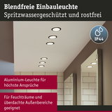 Blendfreie Einbauleuchte aus Aluminium in Weiß, spritzwassergeschützt für Feuchträume und Außenbereiche